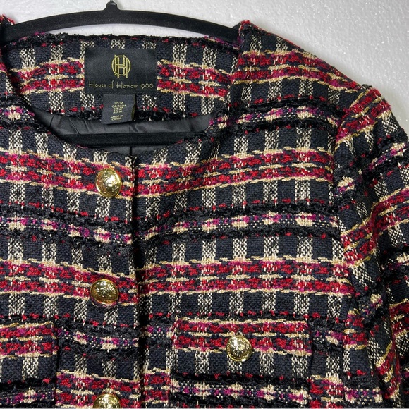 House of Harlow 1960 tweed multicolored gold tone button blazer jacket size M - Picture 4 of 7